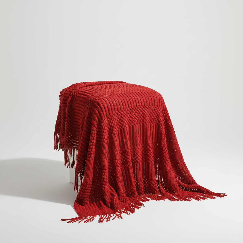Chunky-Knit-Decke mit Quastenkanten für Sofa und Bett