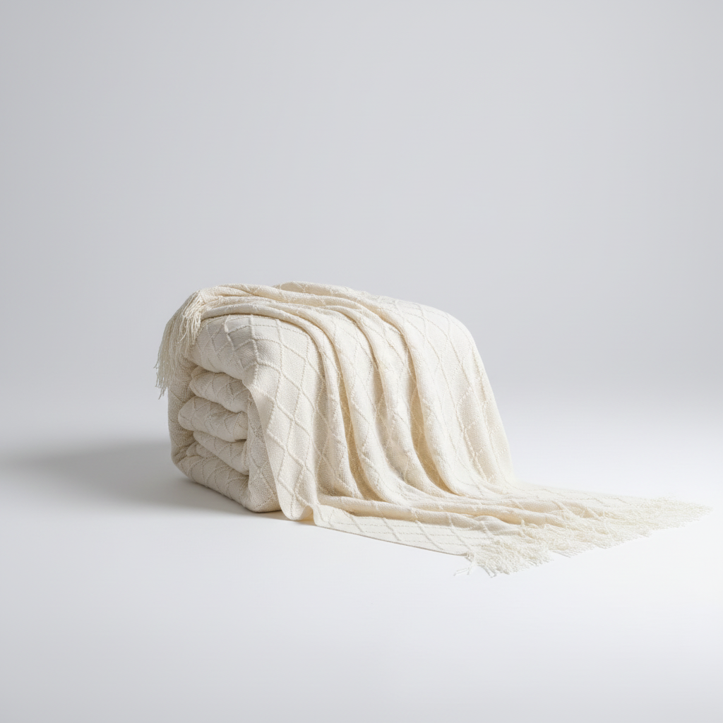 Chunky-Knit-Decke mit Quastenkanten für Sofa und Bett