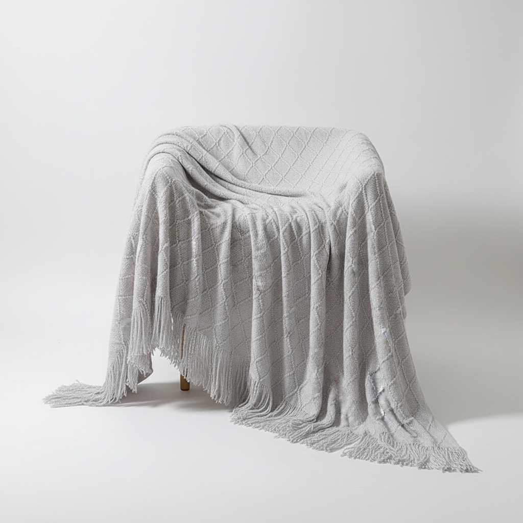 Chunky-Knit-Decke mit Quastenkanten für Sofa und Bett