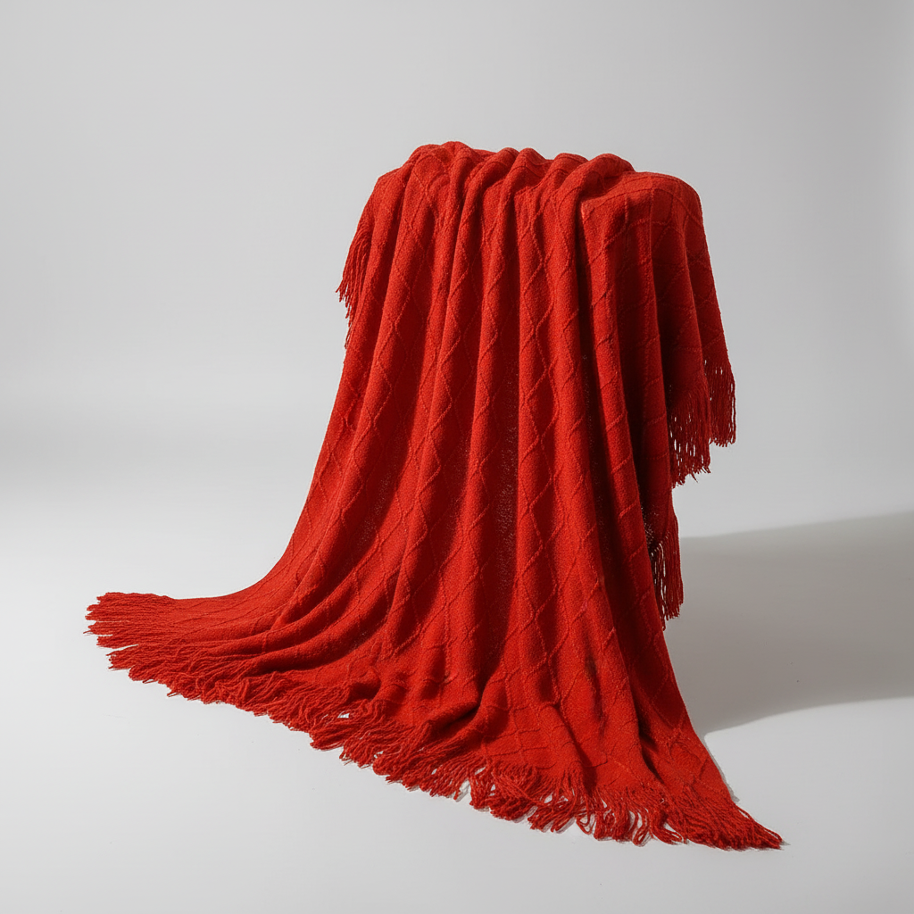 Chunky-Knit-Decke mit Quastenkanten für Sofa und Bett