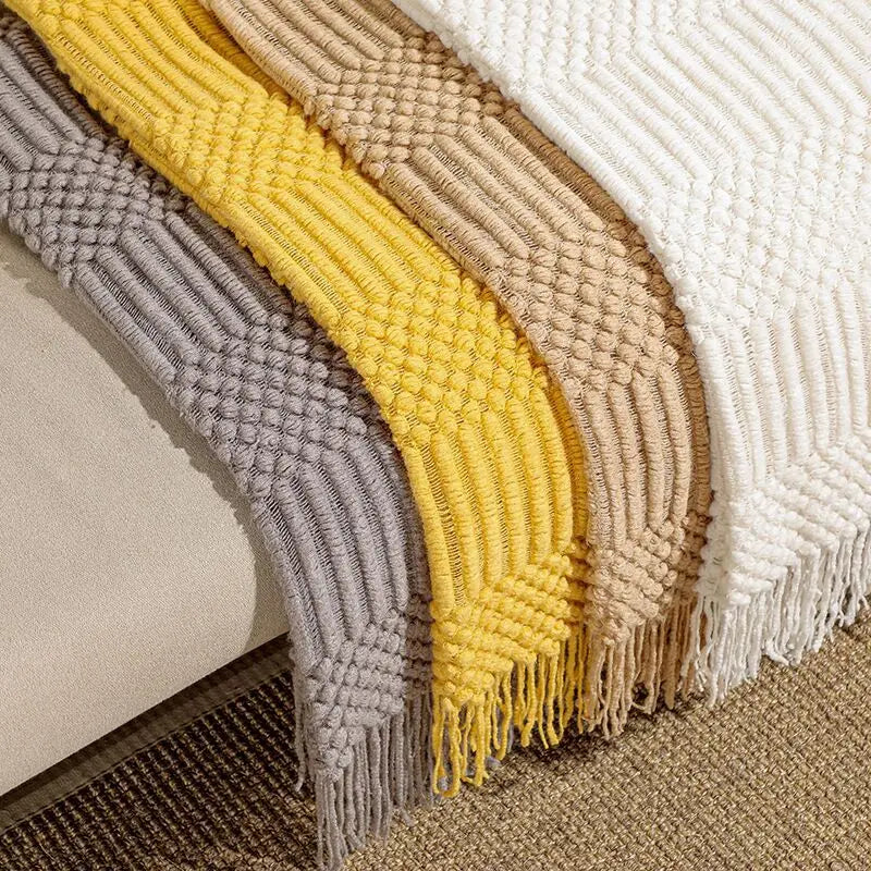 Chunky-Knit-Decke mit Quastenkanten für Sofa und Bett