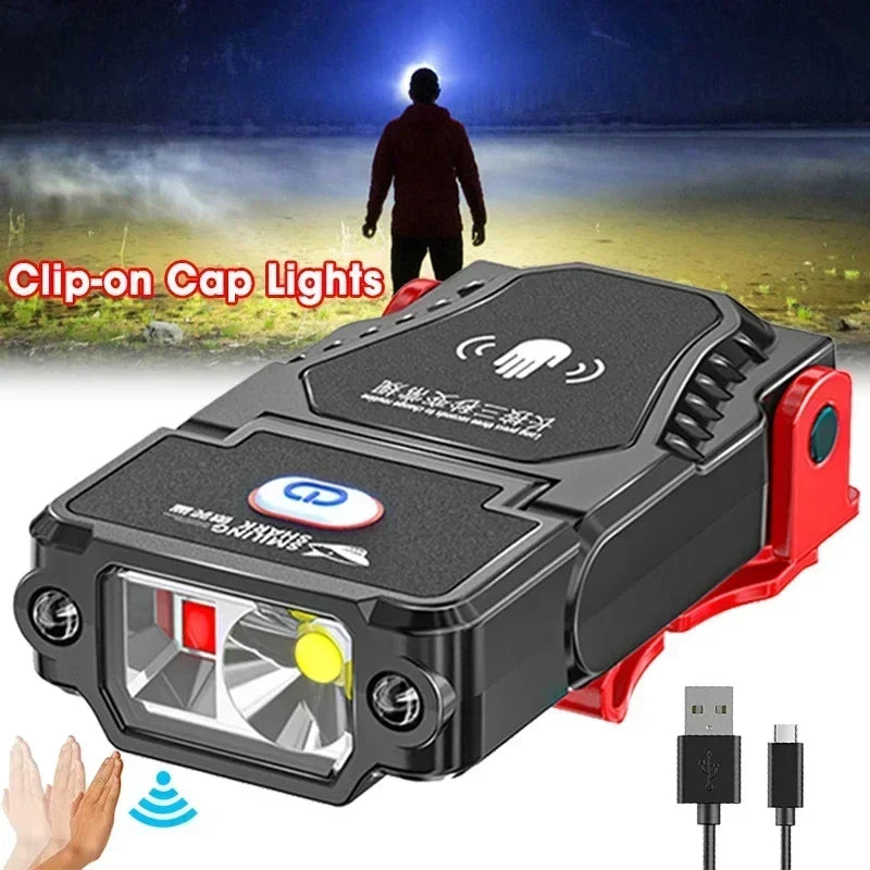 Wiederaufladbare Kopflampe mit Clip, Bewegungssensor und LED-Licht