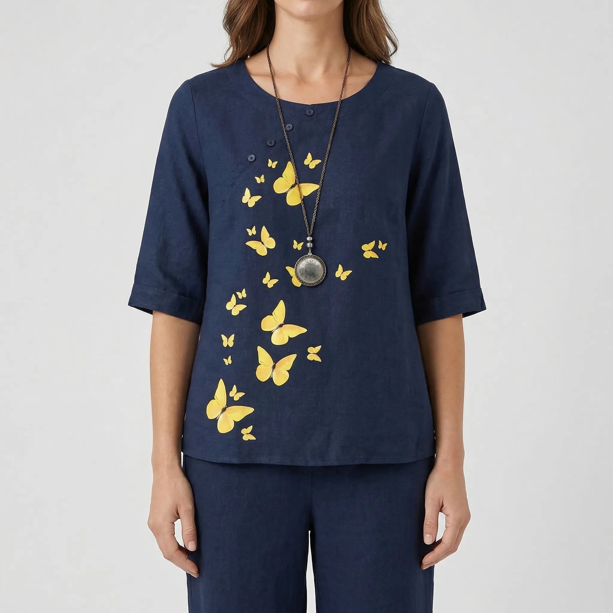Damen 2-Teiler Set mit Kleeblattdruck Top und High-Waist Hose