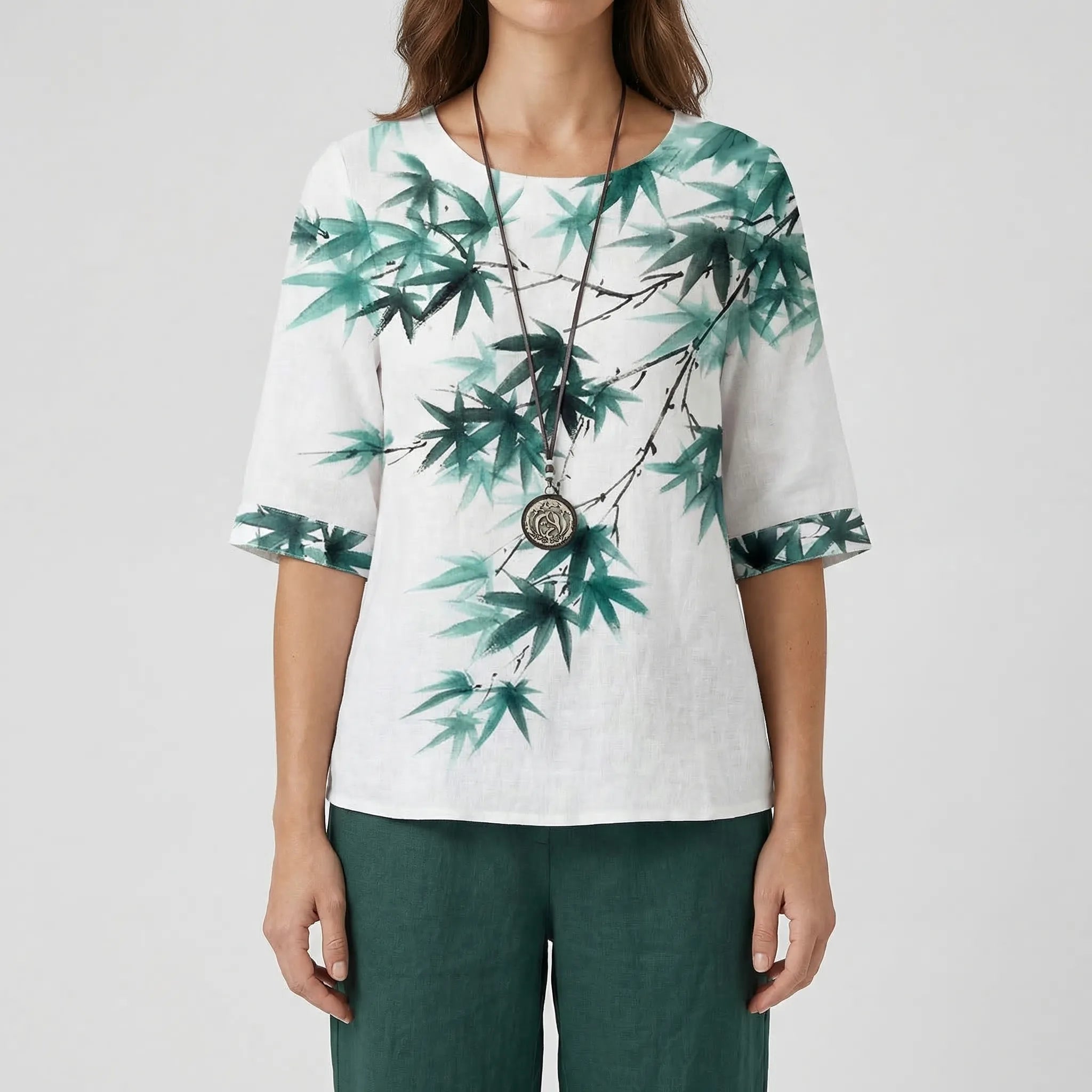 Damen 2-Teiler Set mit Kleeblattdruck Top und High-Waist Hose