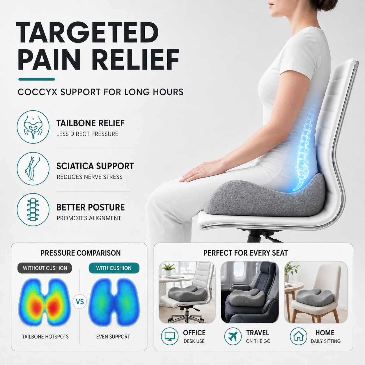 Nordspur | CoccySoothe Ergonomisches Sitzkissen mit Steißbeinstütze