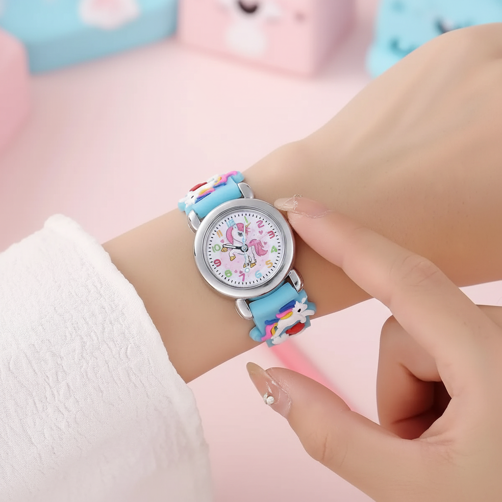 Kinder Einhorn Uhr mit Silikonarmband zum Uhrzeit lernen