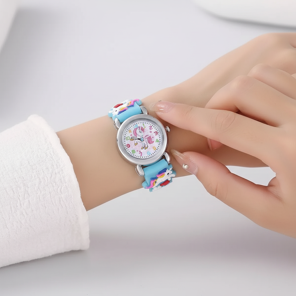 Kinder Einhorn Uhr mit Silikonarmband zum Uhrzeit lernen
