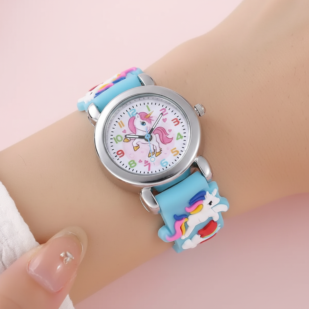Kinder Einhorn Uhr mit Silikonarmband zum Uhrzeit lernen