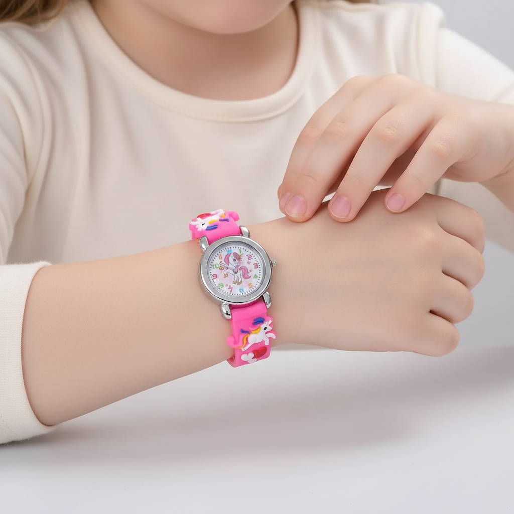 Kinder Einhorn Uhr mit Silikonarmband zum Uhrzeit lernen