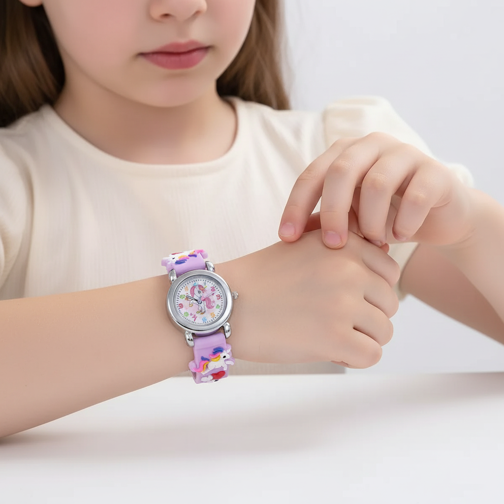 Kinder Einhorn Uhr mit Silikonarmband zum Uhrzeit lernen