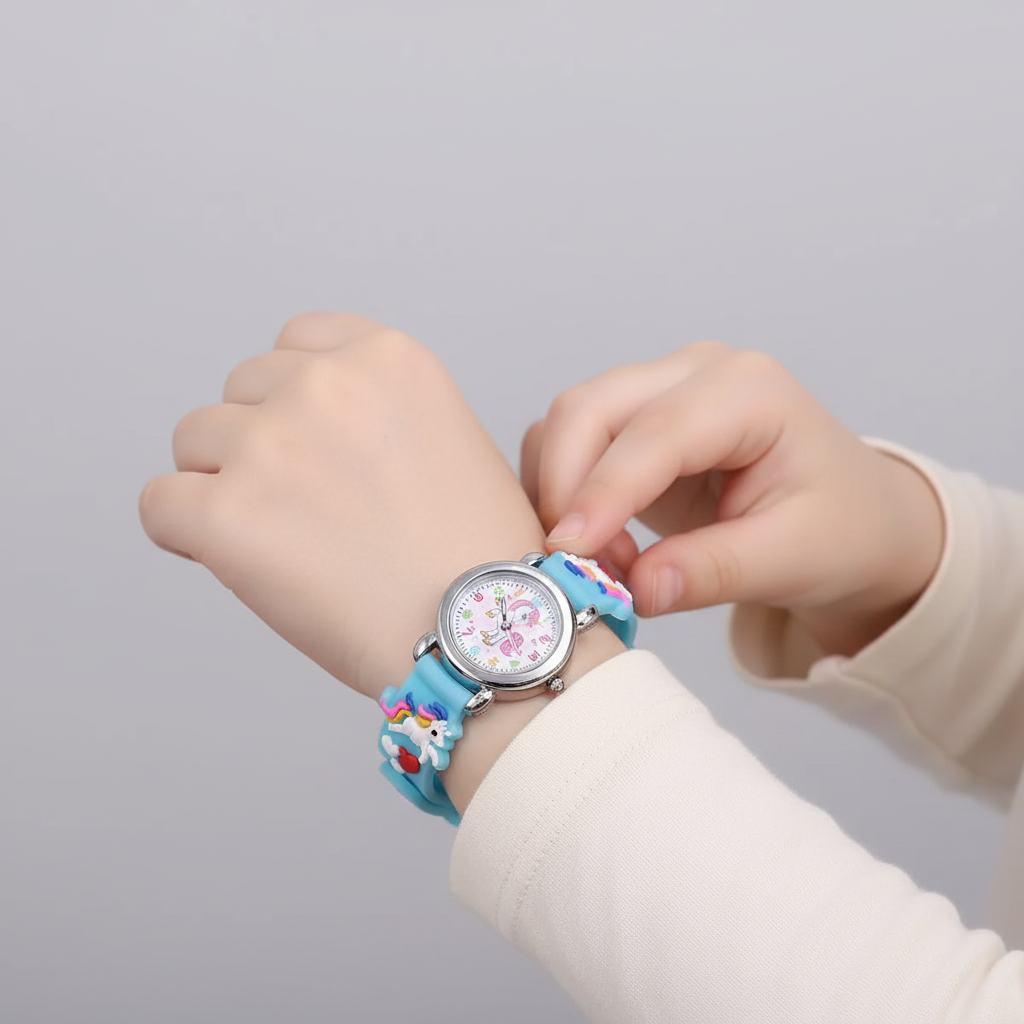 Kinder Einhorn Uhr mit Silikonarmband zum Uhrzeit lernen