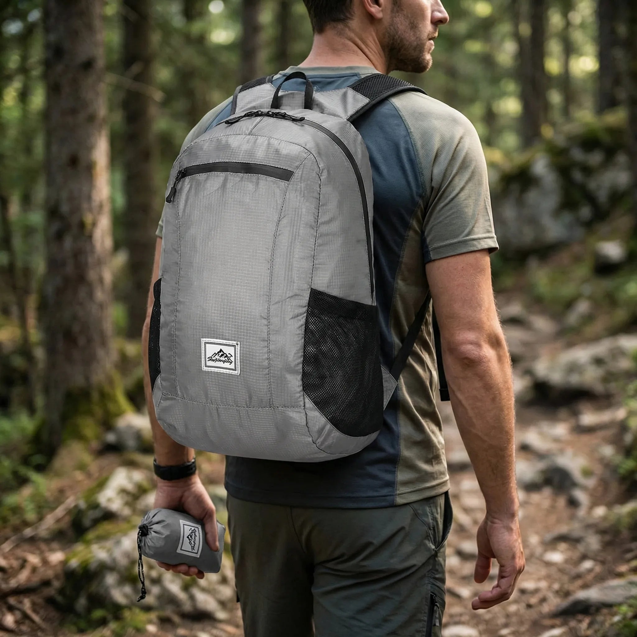 Faltbarer Tagesrucksack 20L mit Ripstop-Gewebe und gepolsterten Schultergurten