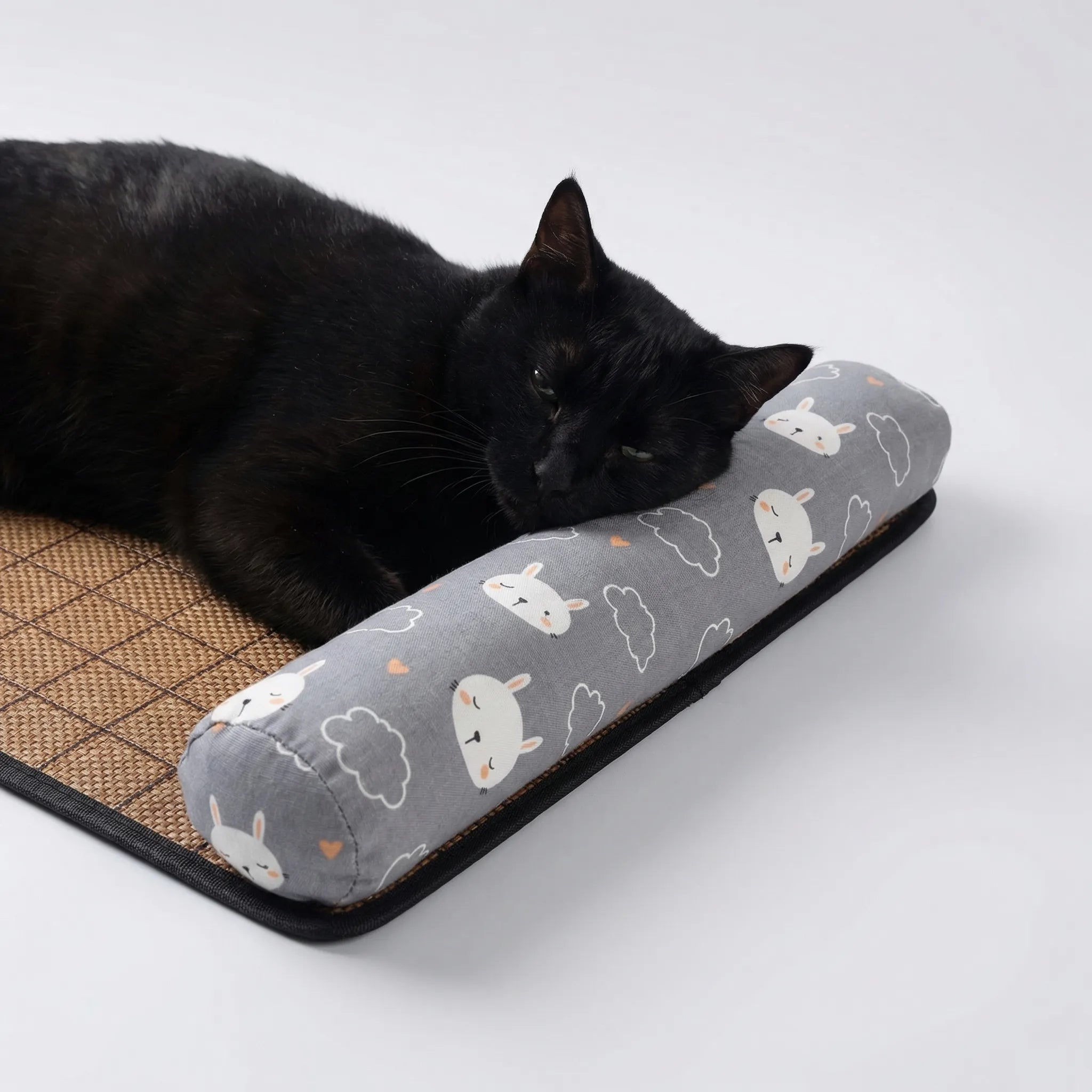 Rattan-Kühlmatte für Haustiere mit Nackenkissen, ideal für Katzen und Hunde