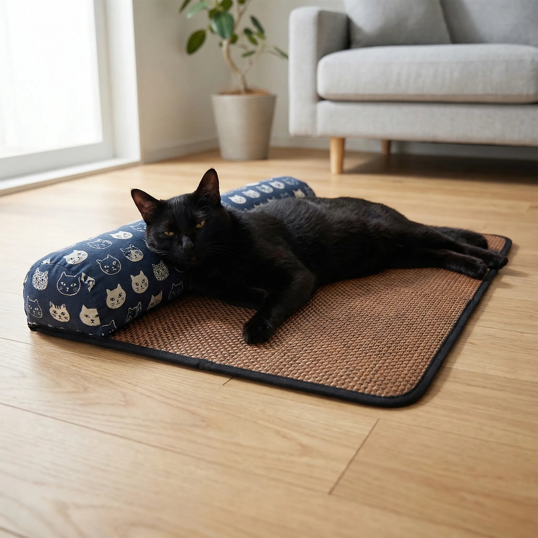Rattan-Kühlmatte für Haustiere mit Nackenkissen, ideal für Katzen und Hunde