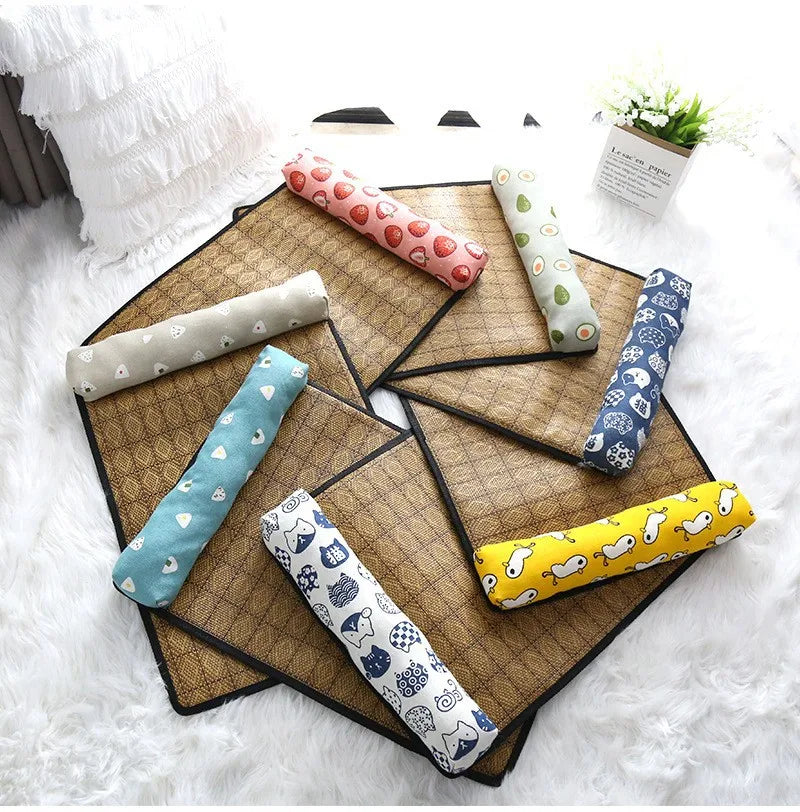 Rattan-Kühlmatte für Haustiere mit Nackenkissen, ideal für Katzen und Hunde