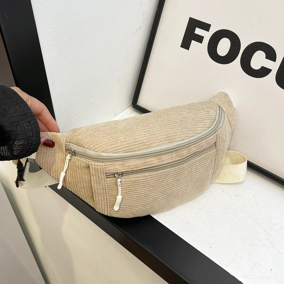 Cord-Hüfttasche gerippter Stoff verstellbarer Riemen Hüfttasche