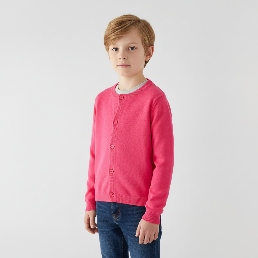 Kinderstrickjacke mit Knopfleiste Rundhals leicht warm