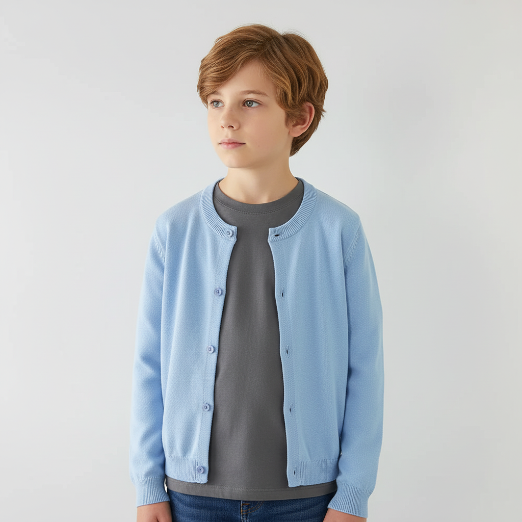 Kinderstrickjacke mit Knopfleiste Rundhals leicht warm