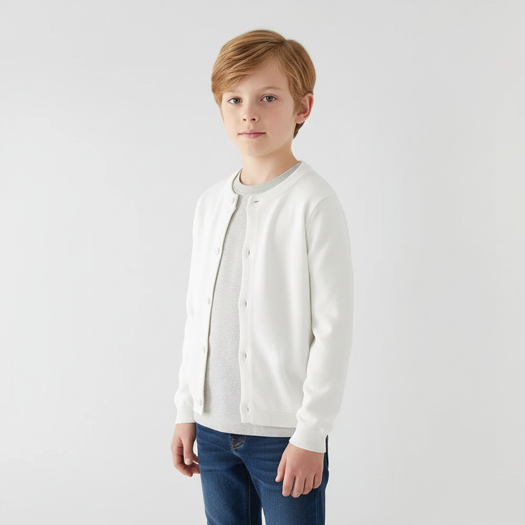 Kinderstrickjacke mit Knopfleiste Rundhals leicht warm