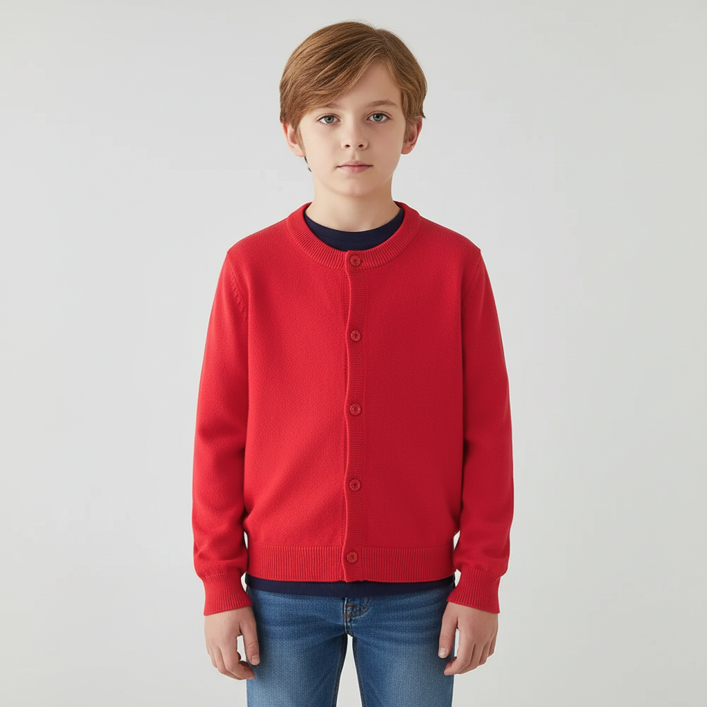 Kinderstrickjacke mit Knopfleiste Rundhals leicht warm