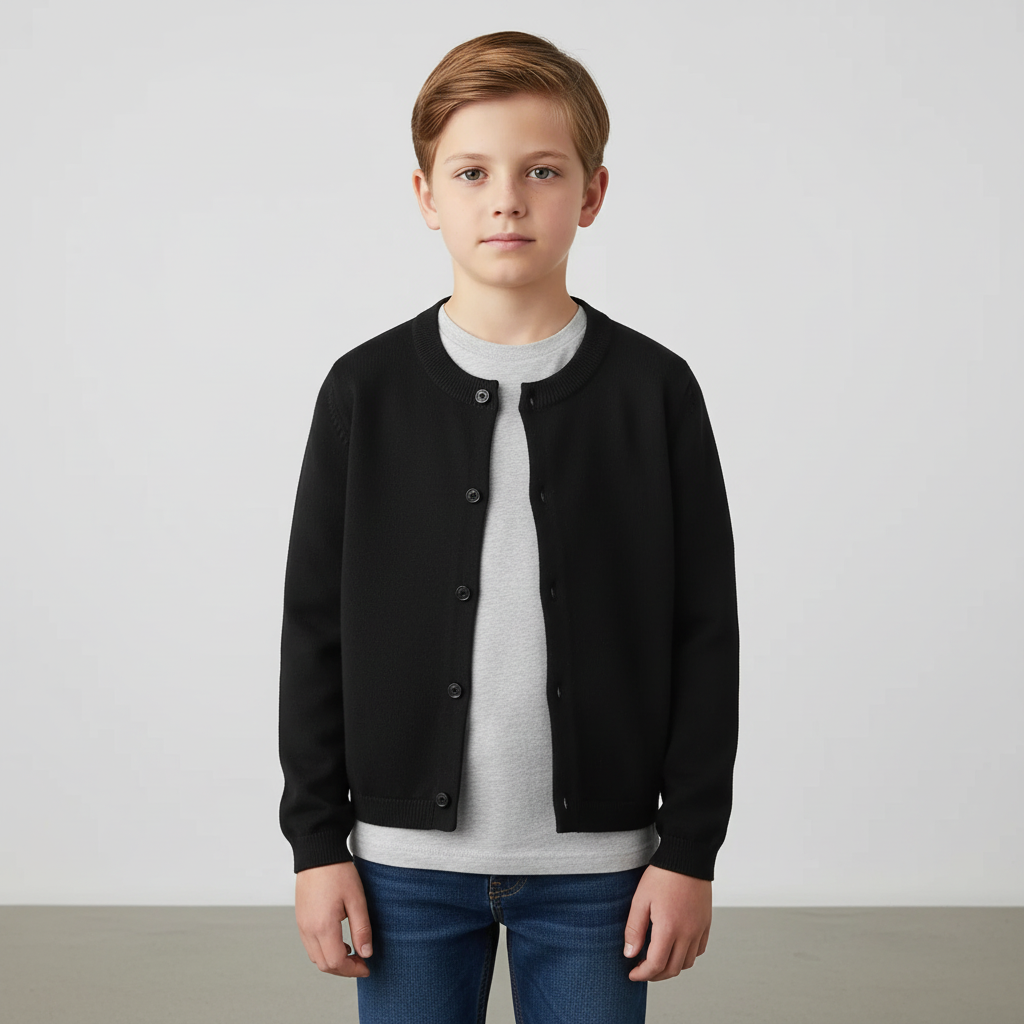 Kinderstrickjacke mit Knopfleiste Rundhals leicht warm