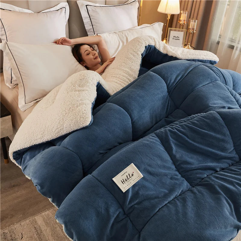 Winter-Daunendecke reversible gesteppt warmes Fleece-Innenfutter