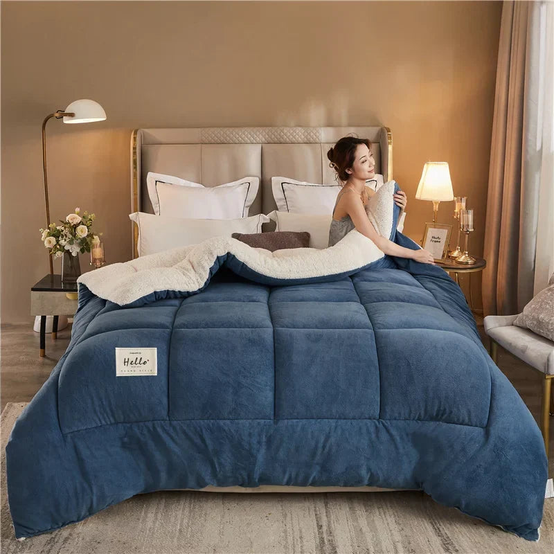 Winter-Daunendecke reversible gesteppt warmes Fleece-Innenfutter