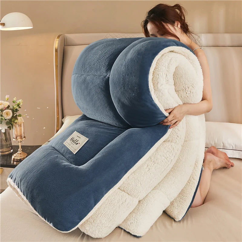 Winter-Daunendecke reversible gesteppt warmes Fleece-Innenfutter