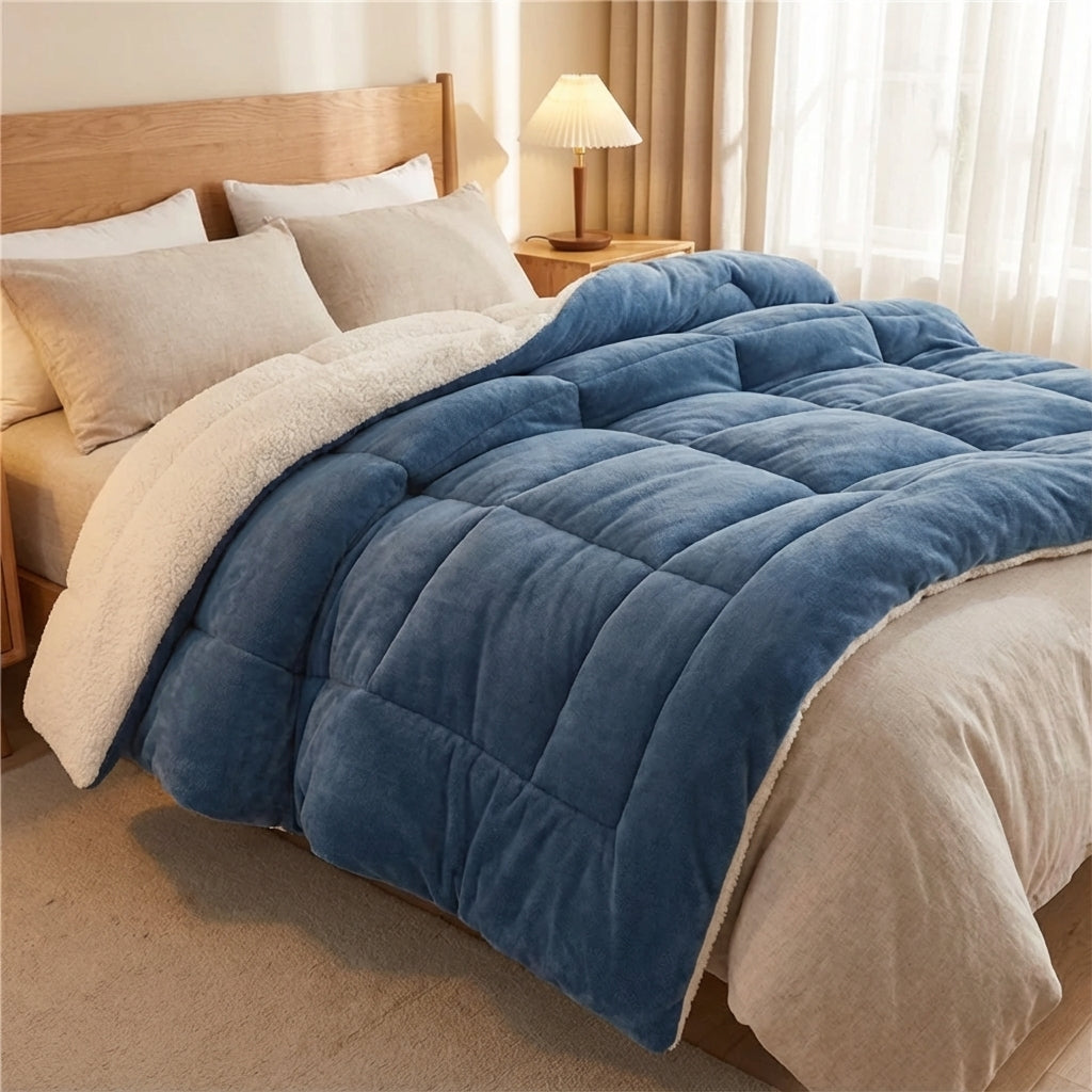 Winter-Daunendecke reversible gesteppt warmes Fleece-Innenfutter