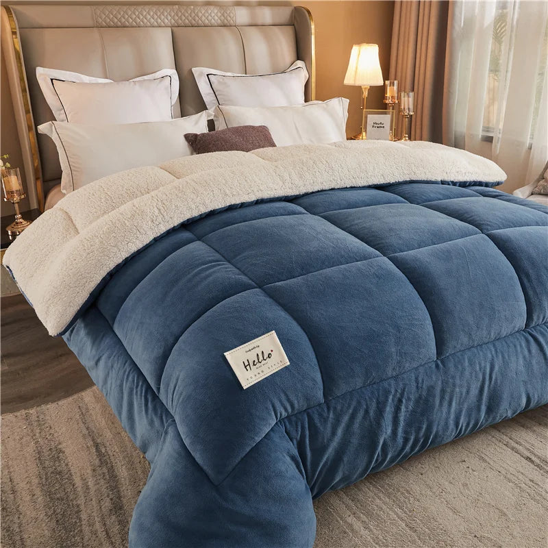 Winter-Daunendecke reversible gesteppt warmes Fleece-Innenfutter