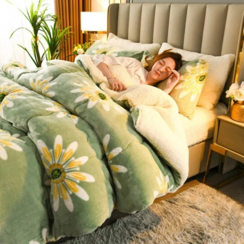 Winter-Steppdecke dicke Plüsch Isolierung wendbar Blumenmuster