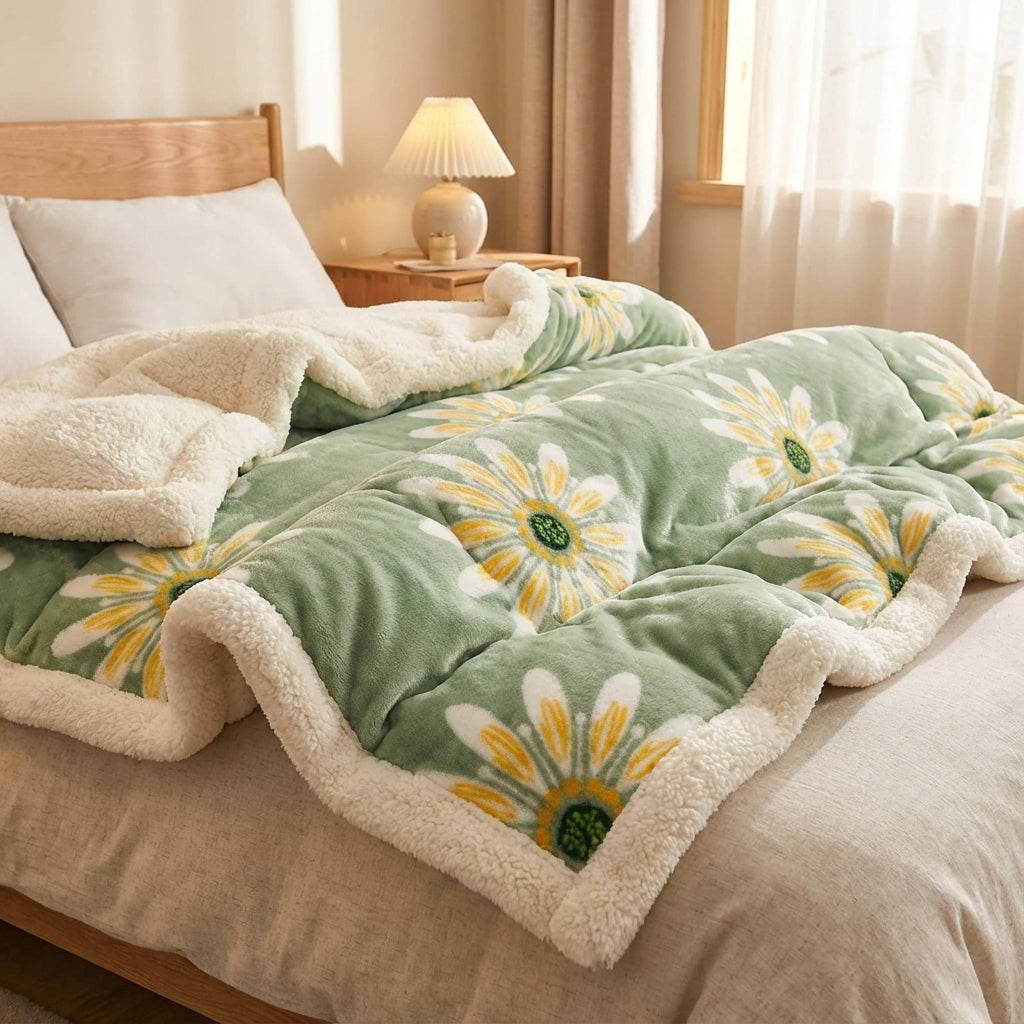 Winter-Steppdecke dicke Plüsch Isolierung wendbar Blumenmuster