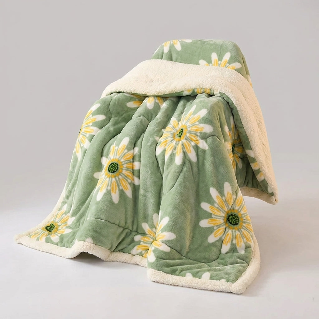 Winter-Steppdecke dicke Plüsch Isolierung wendbar Blumenmuster