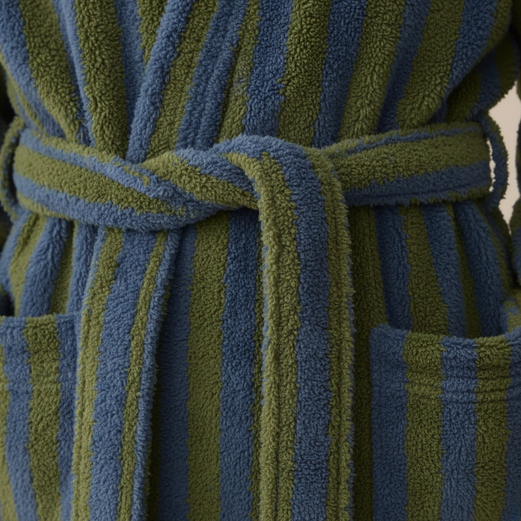 Gestreiftes Bademantel-Set knielang flauschig warme Textur Unisex