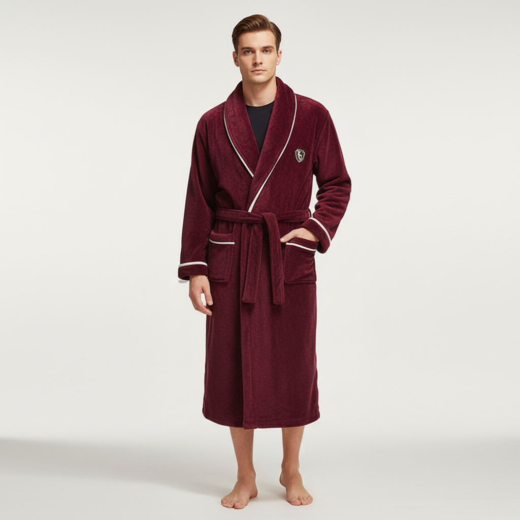 Übergroßer Shawl-Collar-Bademantel mit Polyester-Wärme und tiefen Vordertaschen