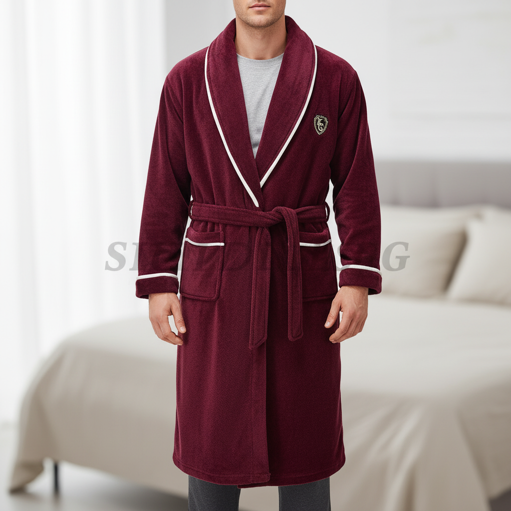 Übergroßer Shawl-Collar-Bademantel mit Polyester-Wärme und tiefen Vordertaschen