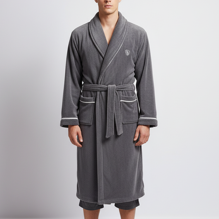 Übergroßer Shawl-Collar-Bademantel mit Polyester-Wärme und tiefen Vordertaschen