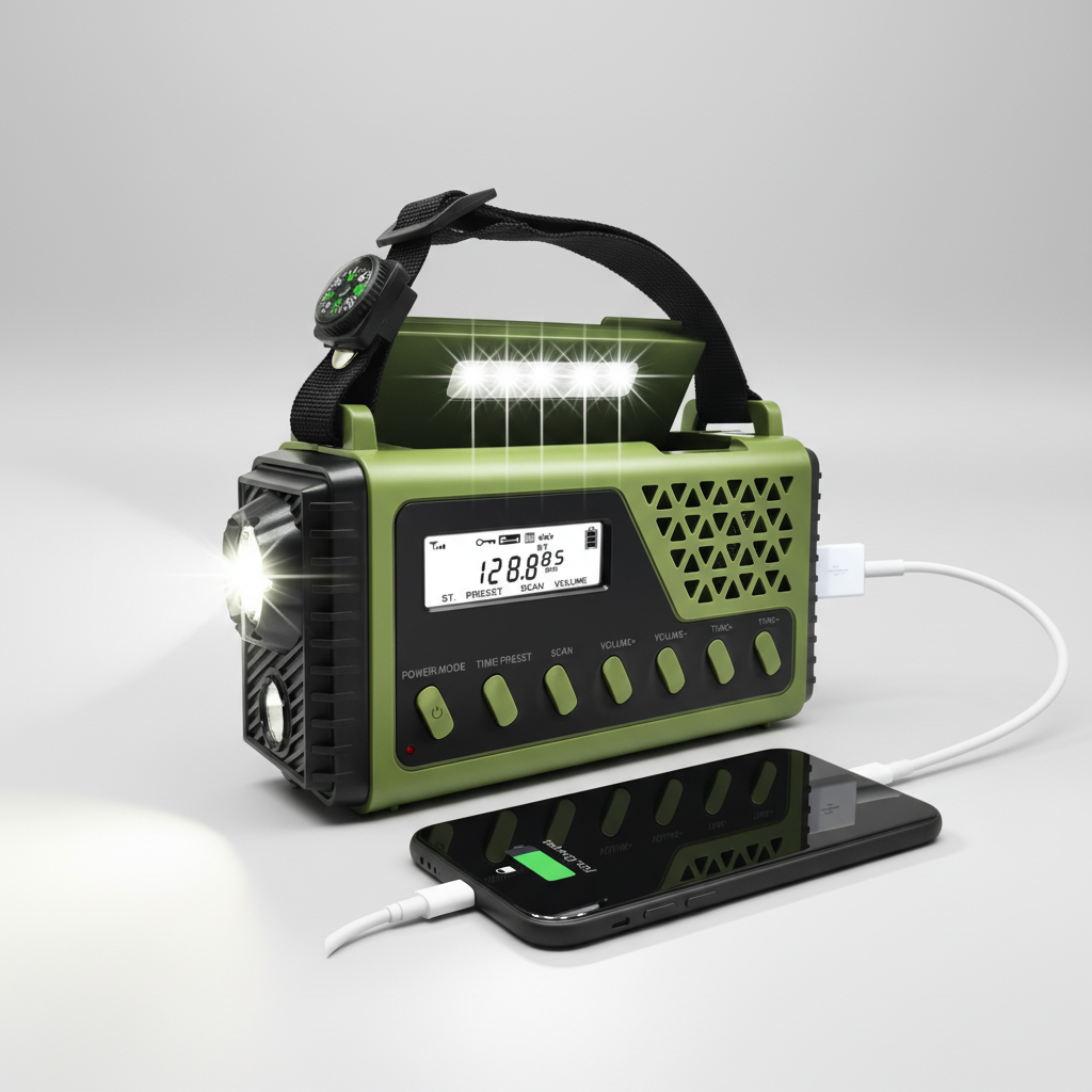 Notfallradio mit Handkurbel, Solar und Powerbank-Funktion