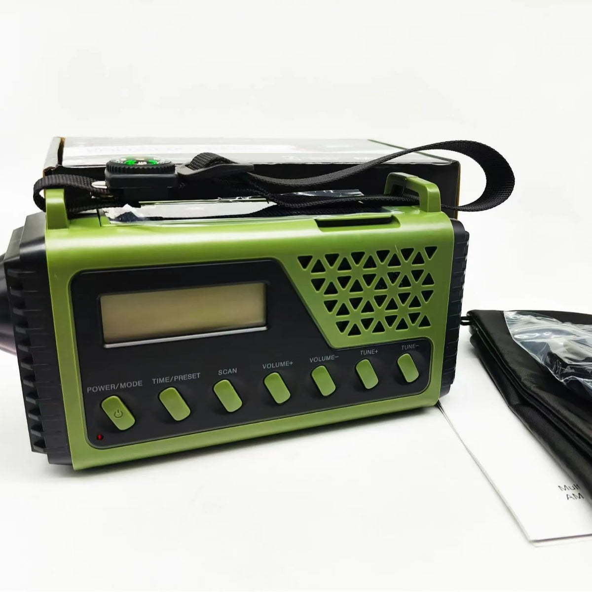 Notfallradio mit Handkurbel und Solarpanel, Strombank und Taschenlampe