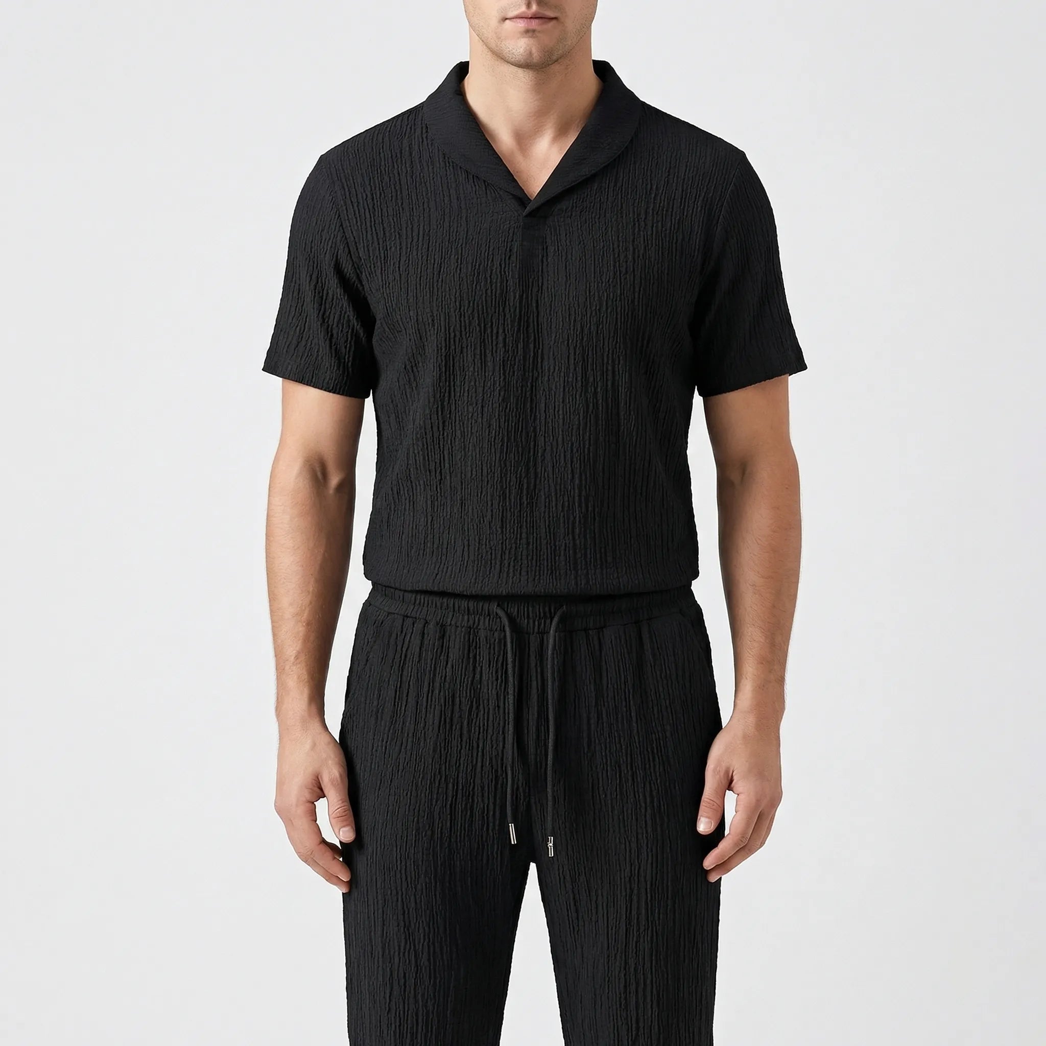 Herren Sommer Zweiteiler Set mit Kurzarmhemd und Hose, entspannte Passform