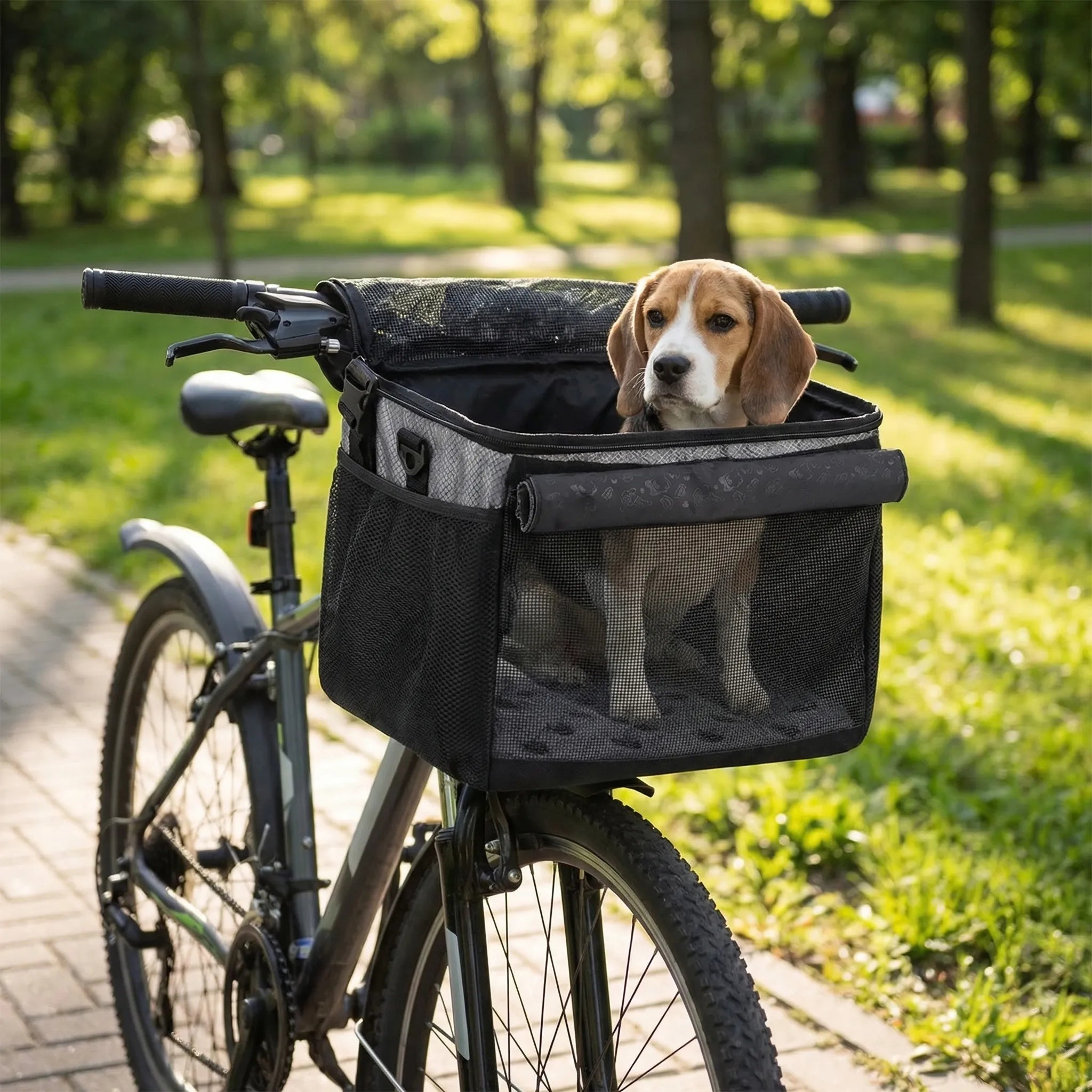 Fahrrad-Vorderträger für Haustiere mit Mesh-Paneelen und Federung