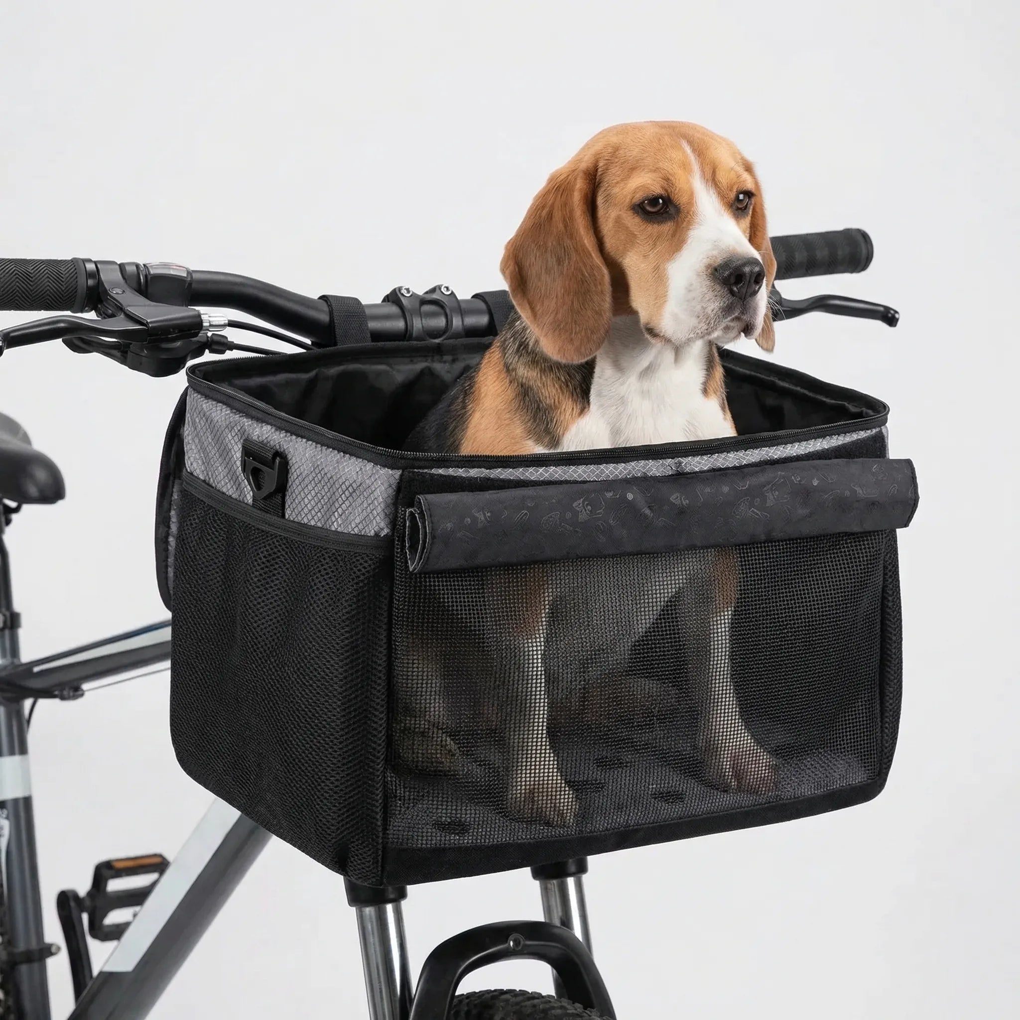 Fahrrad-Vorderträger für Haustiere mit Mesh-Paneelen und Federung