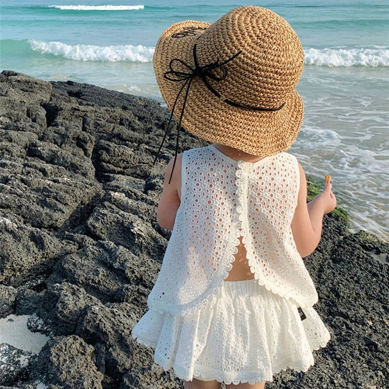 Mädchen Sommer Set Lochspitze ärmelloses Oberteil Shorts