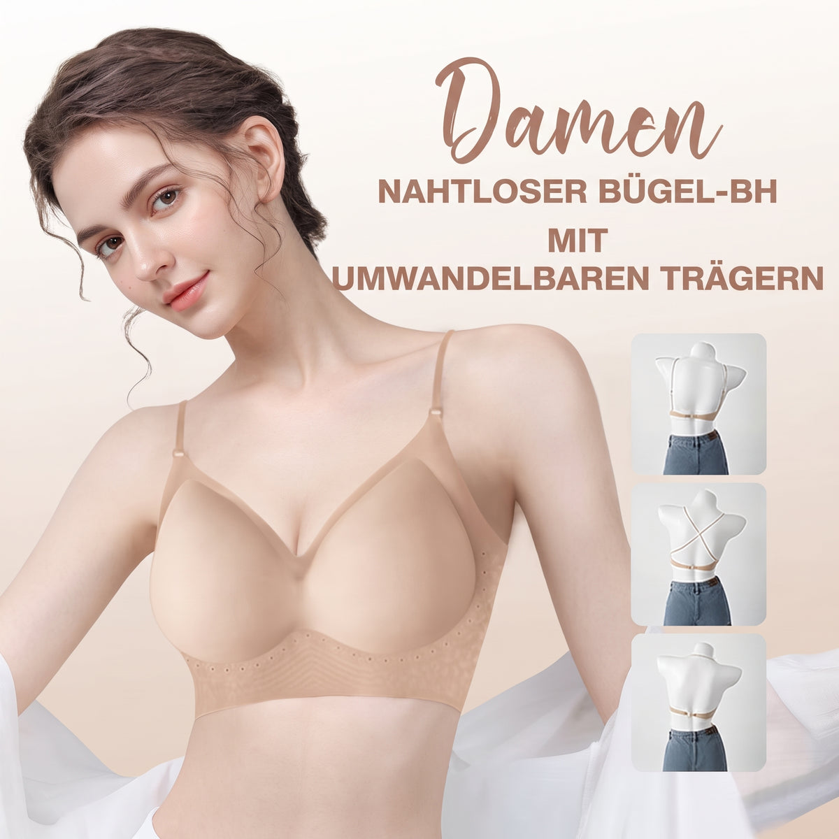 Nordspur | Deep V Rückenfreier BH für A/B/C Körbchen - Nahtloser unsichtbarer BH
