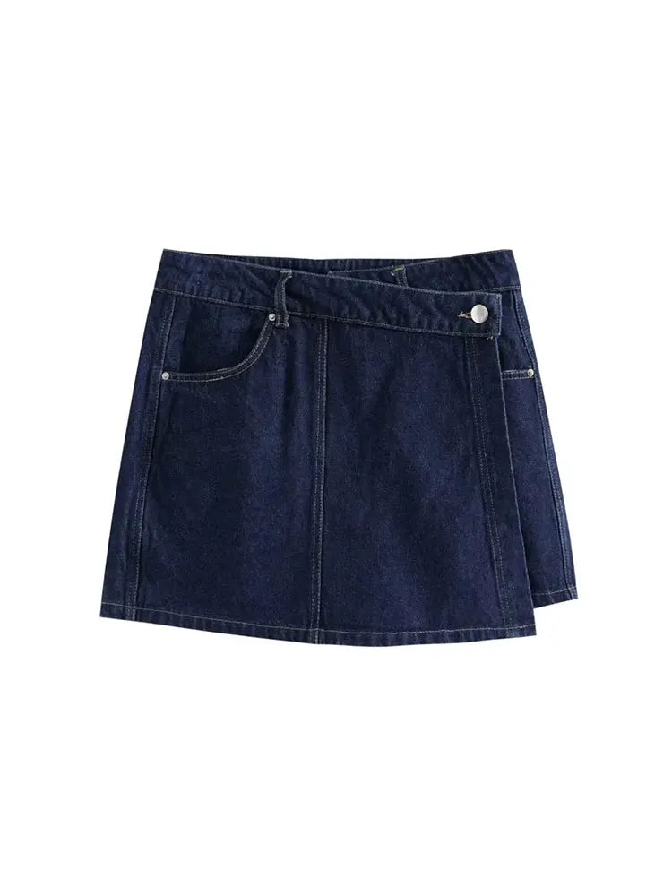 Denim Zweiteiler Set für Damen mit bauchfreiem Oberteil und Minirock