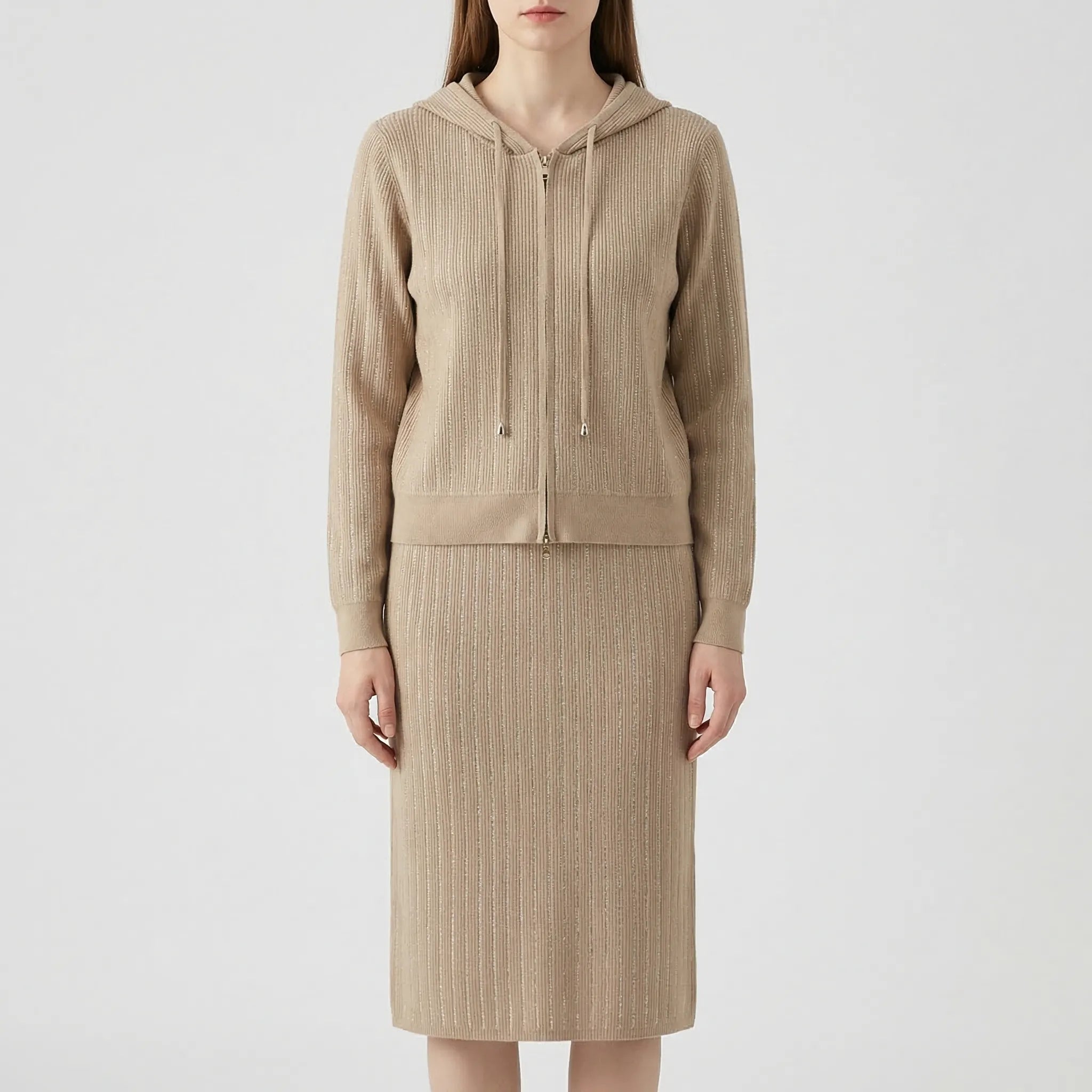 Strick-Set für Damen mit Cardigan und Wickelrock