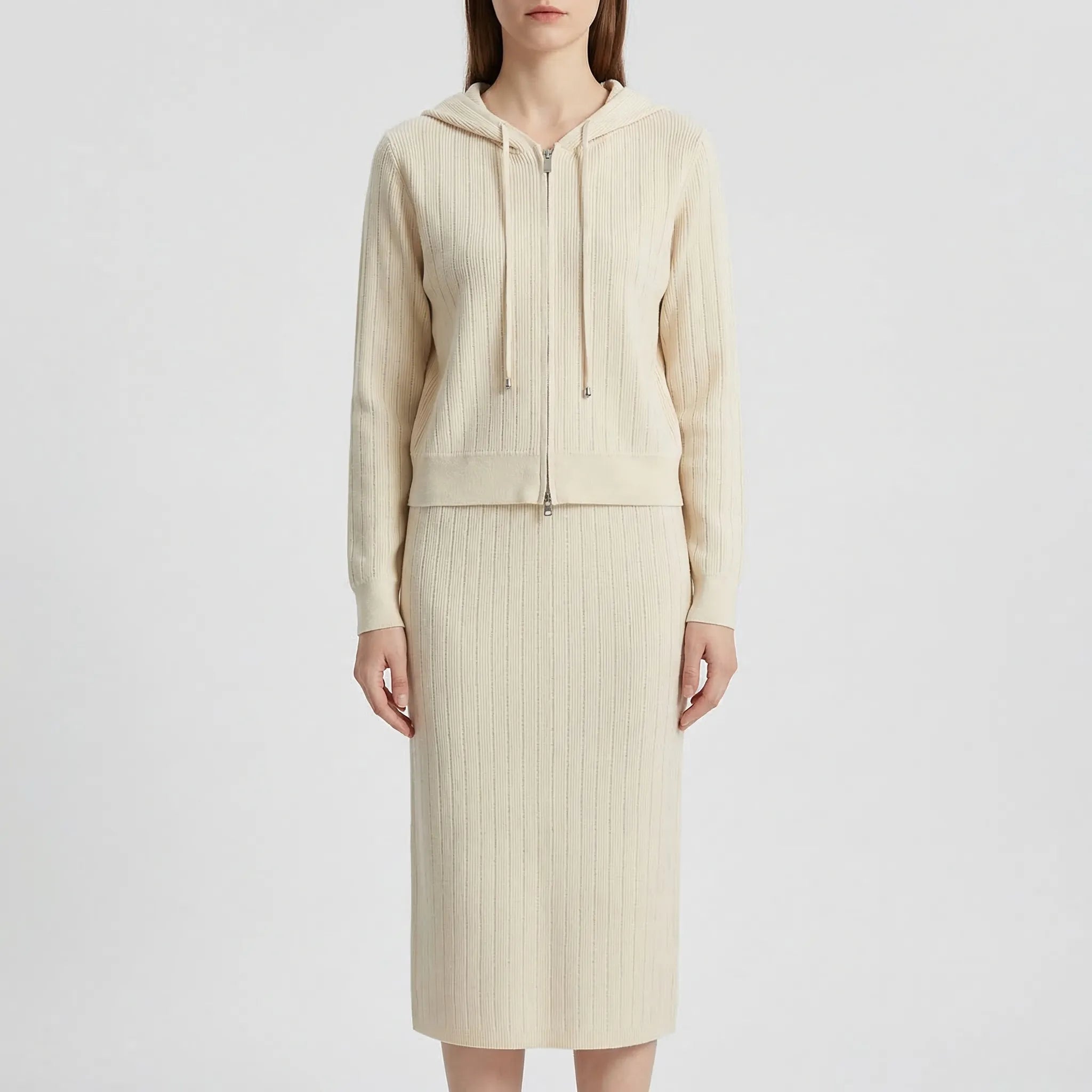 Strick-Set für Damen mit Cardigan und Wickelrock