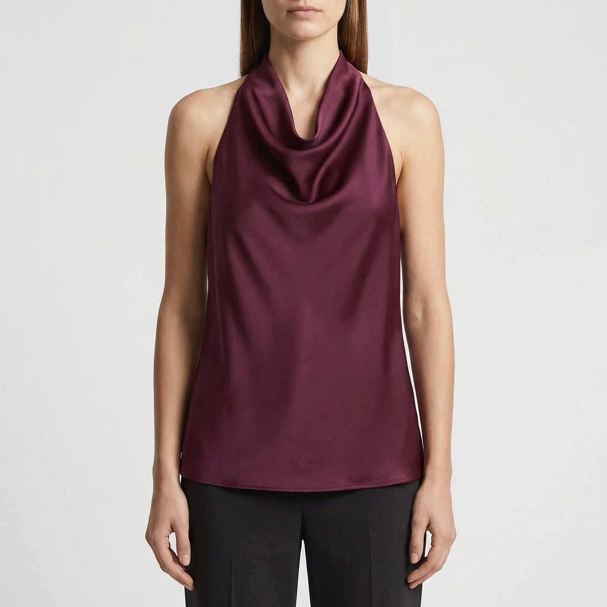 Rückenfreies Neckholder-Camisole mit drapiertem Cowl-Ausschnitt Satinfinish