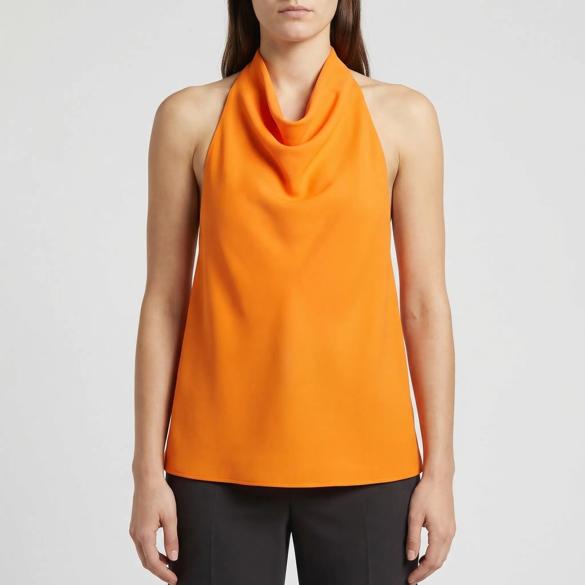 Rückenfreies Neckholder-Camisole mit drapiertem Cowl-Ausschnitt Satinfinish