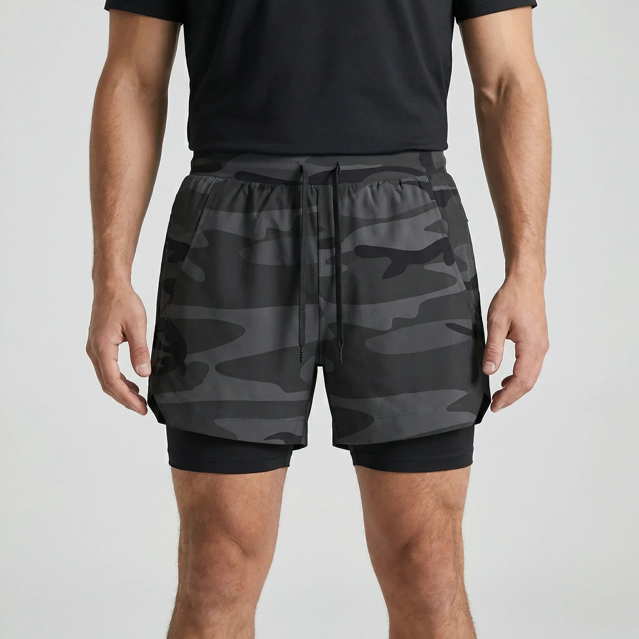 Herren-Laufshorts 2-in-1 Doppelschicht schnelltrocknend atmungsaktiv